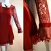 Vintage oxblood Red Velvet Lace bell sleeve Tier Party Dress Medium Gothic