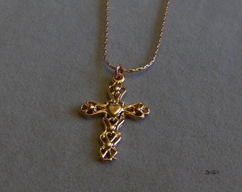 Rose gold plated cross pendant with center heart ...