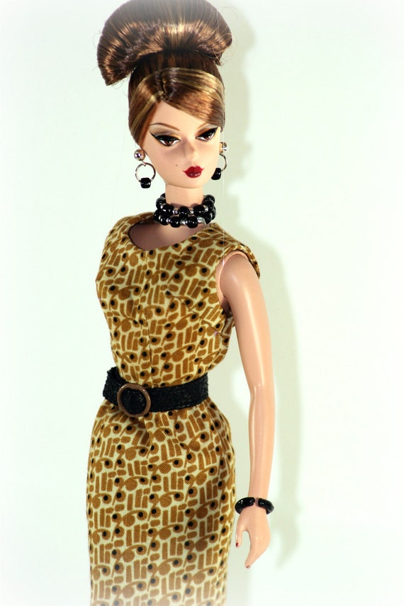 Barbie Doll Clothes Gold Dress and Black by ChicBarbieDesigns