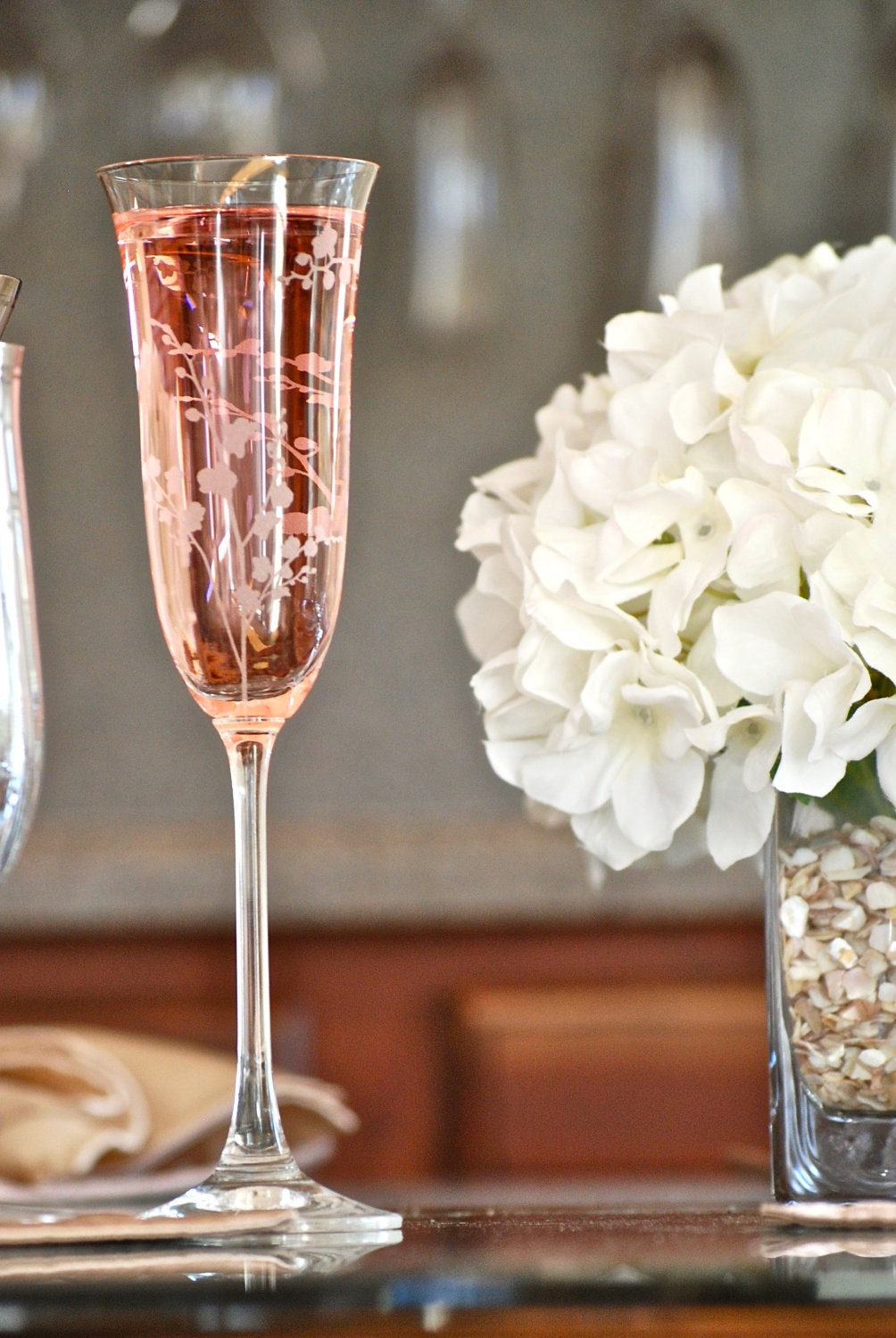 Champagne Flutes with Orchids Custom Wedding Toasting Flutes