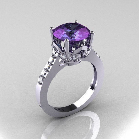 Classic 18K White Gold 3.0 Carat Alexandrite Diamond Solitaire Wedding ...