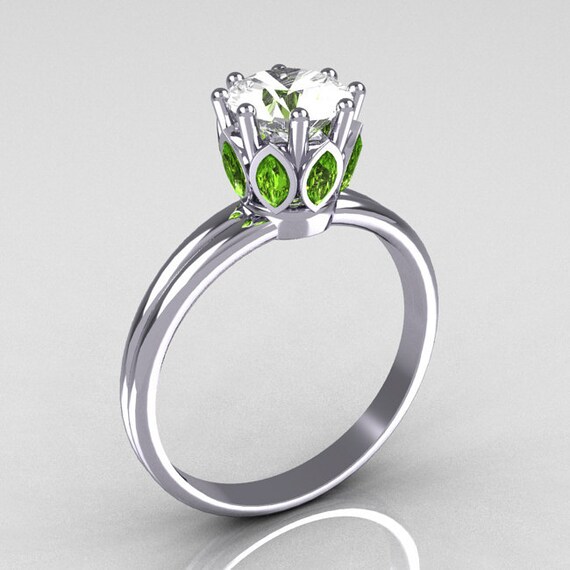 ... White Gold Marquise Peridot 1.0 CT Round Zirconia Solitaire Ring R90