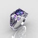 Modern Edwardian 14K White Gold Alexandrite Designer Bridal Ring R85-14KWGAL
