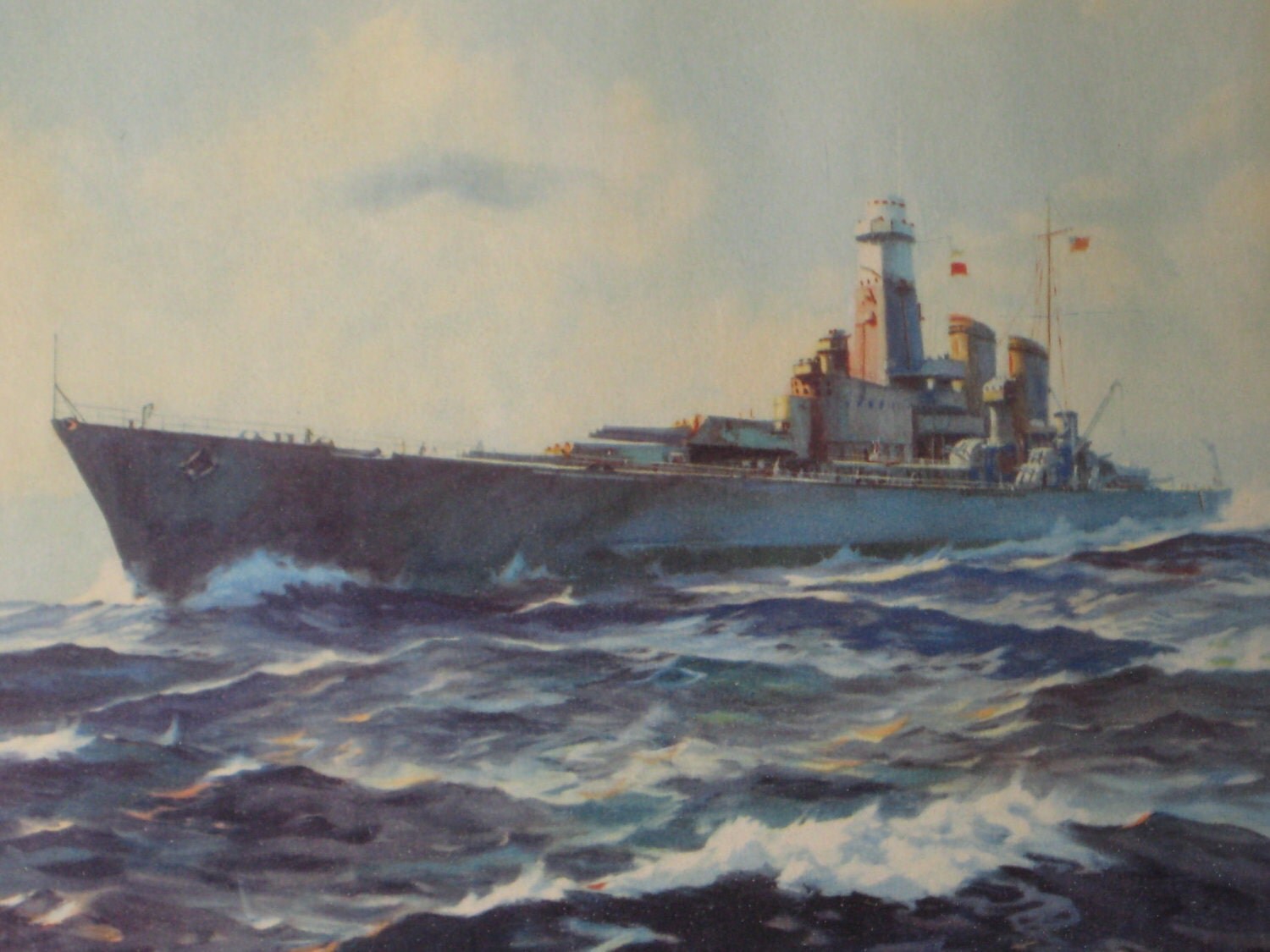 Vintage US Navy Ship Framed Wall Art by Casper Cappy Hjalmar