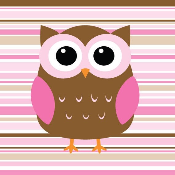 Items similar to Pink and Brown Girl's Owl Nursery Print, Girl's
