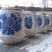 Kitsch and retro Delft blue vintage ceramic mug set in 1970's transferware pattern