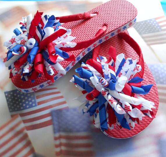 Patriotic/ 4th of July Korker Boutique Flip flops. Includes