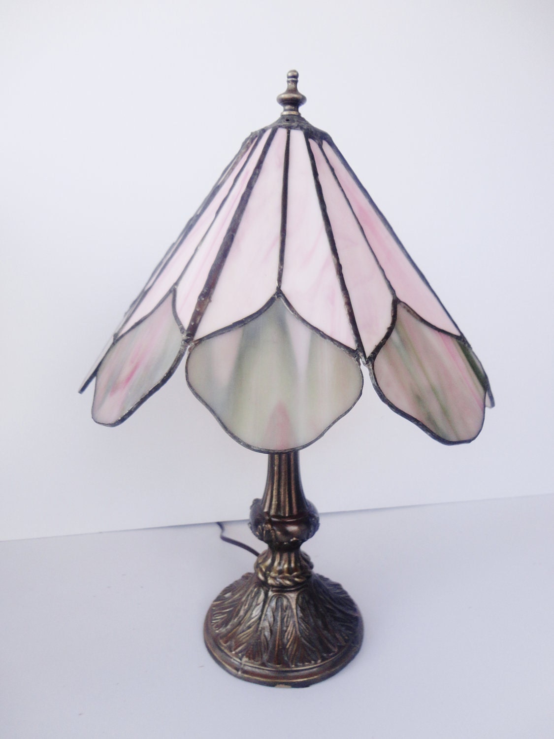 Vintage Tiffany Style Stained Glass Lamp Light Pink and