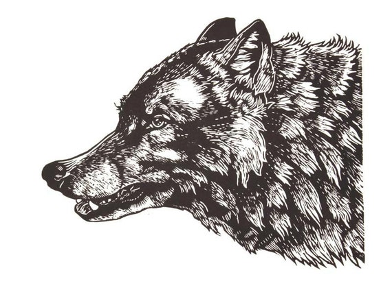 Items Similar To Wolf Linocut In Black On Etsy