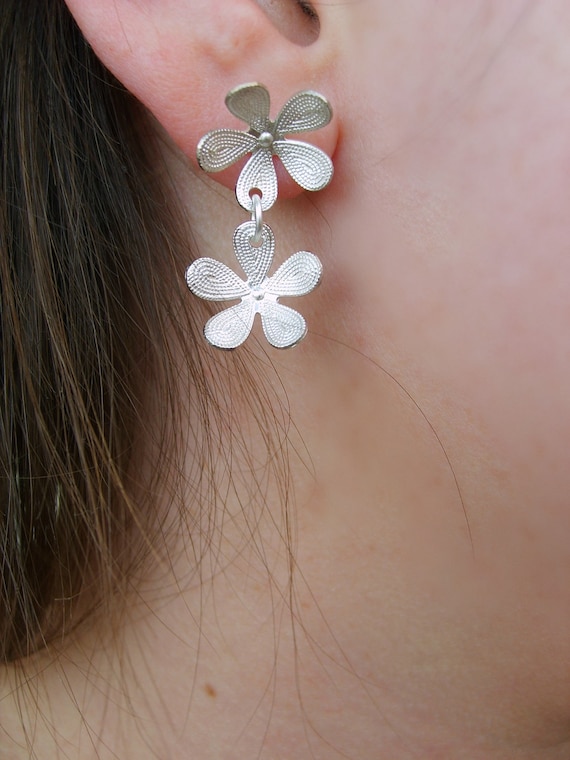 Dainty Dangle Flowers Handmade on Etsy in Shop Peshka Handmade Earrings on Etsy floral