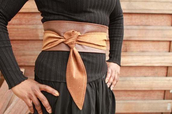 Patchwork leather belt / cincher: chocolate brown and by SmpliAnwi