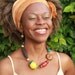 Necklace handmade Wooden large brown glass bead yellow red nature Cool Caramel ooak jewelry