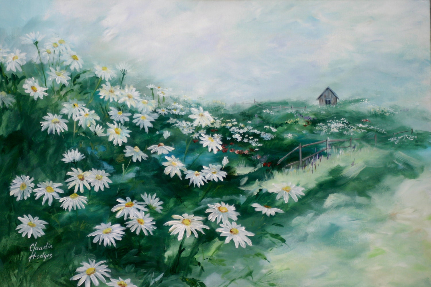 Field of Daisies Painting by ClaudiaHodgesDesign on Etsy