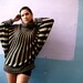 VTG 80s Trapeze Batwing Sweater / Metallic Gold & Black / Striped