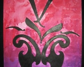 Abstract expressionist Rorschach painting in mixed media: The Mask