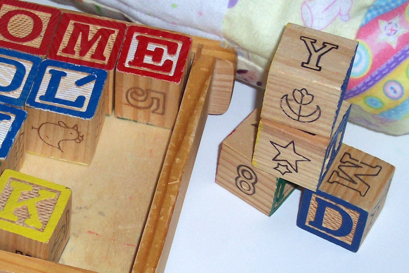 Alphabet Blocks Wagon Vintage Toy 1970's vibrant colors