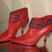 Vintage Espirit 1990s Plaid Punk Brit-Rock Heels - Ankle Boots - Size 6 - Bright Red