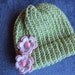 Pretty Light Green Crochet Hat with Pink and White Flowers