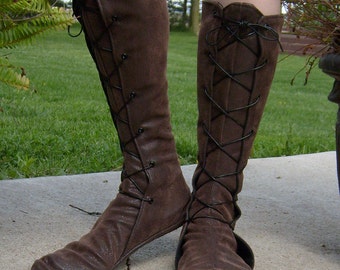 Tall Soft Leather Renaissance Boots--- New Optional Thick Sole-- Lace Up, w/Pointed Toe---Unisex---Made To Order