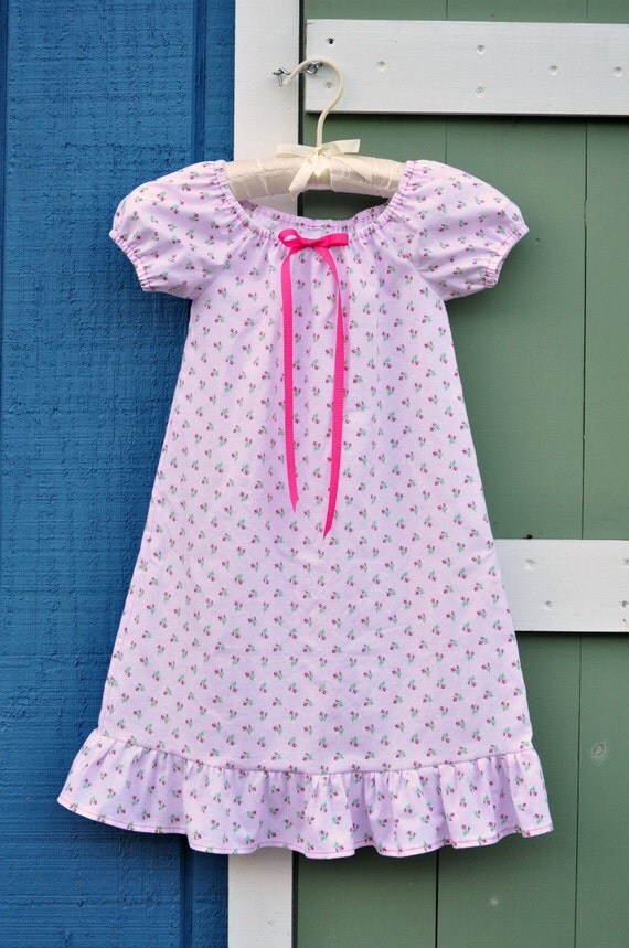 Cotton Ruffled Peasant Nightgown/ Nightdress Toddler Girls