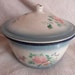 Enamelware soup tureen France , BIG antique French enamel signed JAPY w floral design w roses, RARE French country chic kitchenware