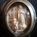 Holy water font Meerschaum, Antique French 1800s religious Holy Virgin Mary our lady of Lourdes, Napoleon III wooden cross frame w porcelain