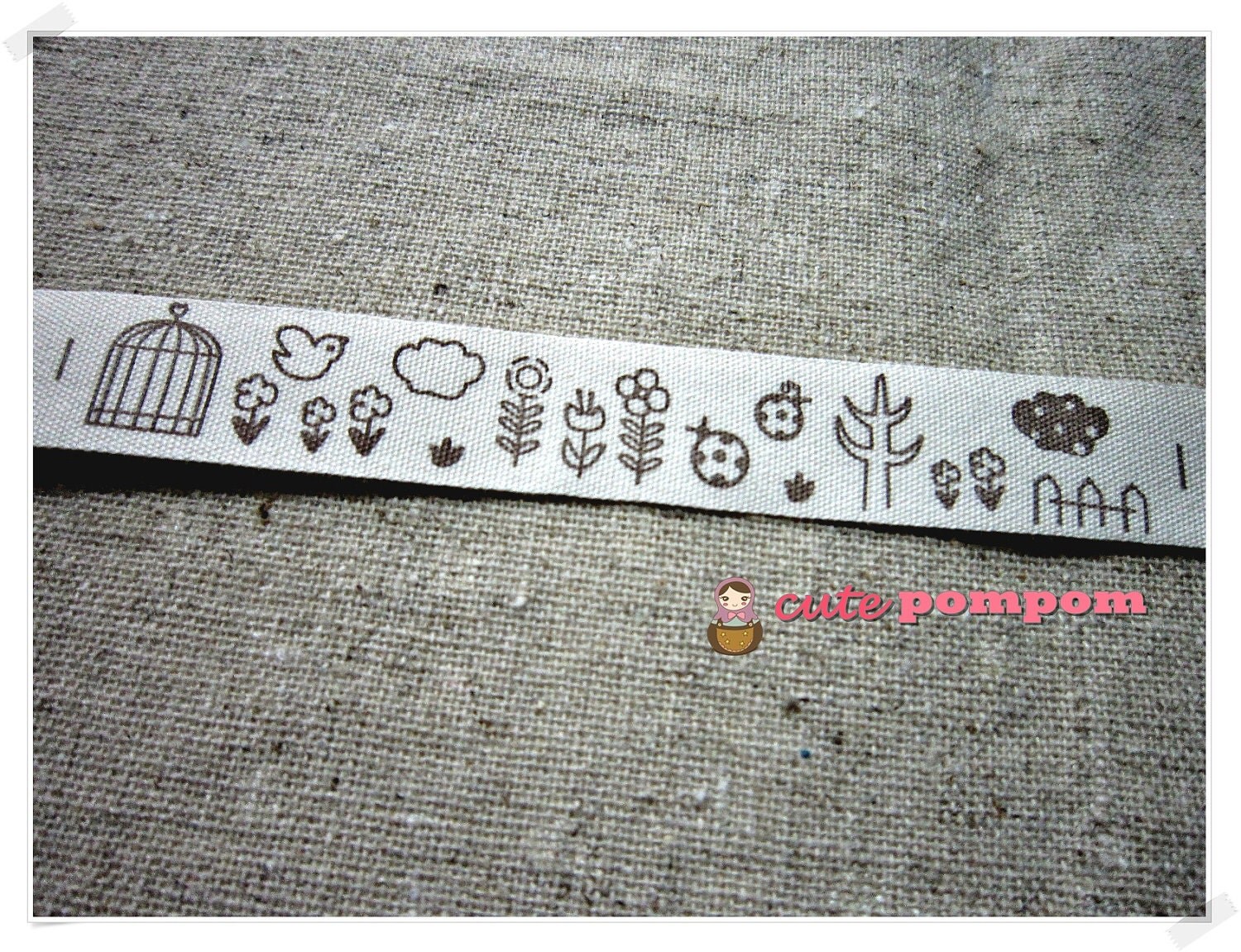 Cute cream cotton fabric sewing label tape ribbon by cutepompom
