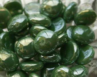 Glass Gems - Tuscan Green Opal Gems, Nuggets, Flat Backed 30ct. Mosaic Tiles