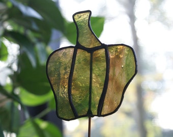 Stained Glass Mottled Green Bell Pepper Garden Plant Stake/Garden Marker