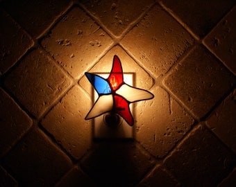 Patriotic Starfish Night Light - Handcrafted Authentic Stained Glass - Great Gift Idea