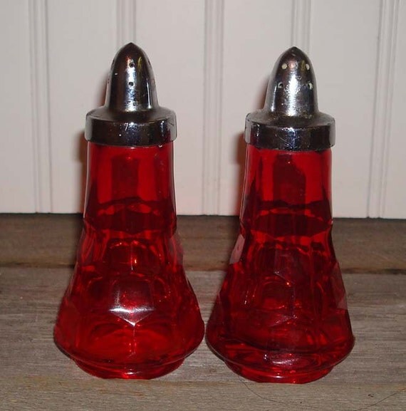 SALE Vintage Ruby Red Salt and Pepper Shakers