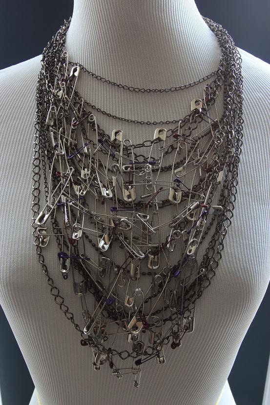 Large safety pin bib necklace