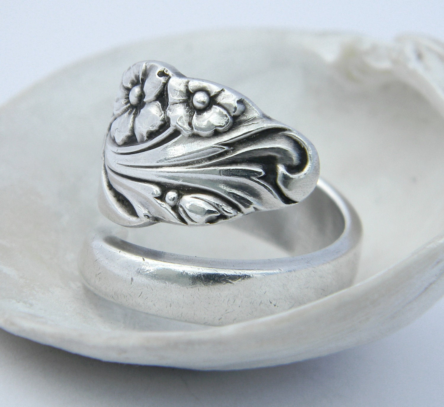Antique Spoon Ring  - Evening Star 1950- Silverware Jewelry