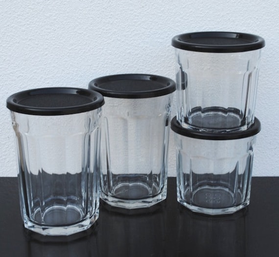 Vintage Luminarc Glass Jars Black Lids Glass by vintageeclecticity