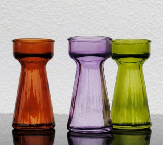 Mid Century Art Glass Colored Vases Hyacinth Bulb Forcing