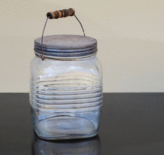 Antique Dazey Butter Churn Glass Jar Ribbed Bail Wire Wood