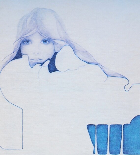 1974 Rosamond Lithograph Art to Frame Blue Ice Christine