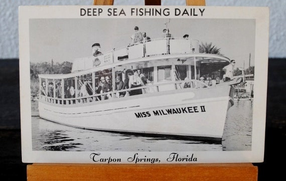 1950s Florida Postcard Tarpon Springs Deep Sea Fishing Boat