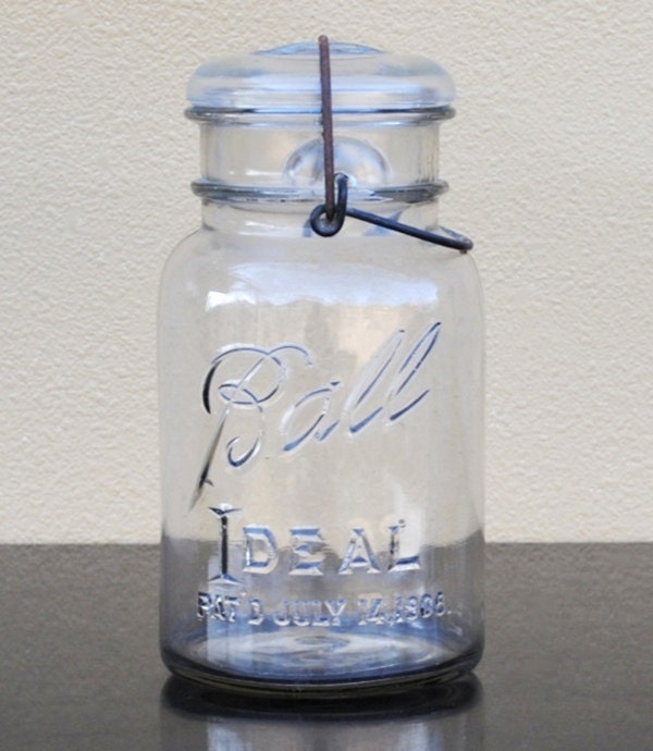 Vintage Industrial Glass Jar Ball Ideal Mason Lightning Top