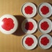 Vintage - White Coasters with Red Flower Motiv 6 Pieces from the 1960ies