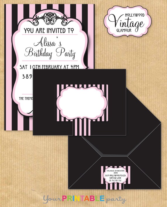 Vintage Hollywood Glamour Party INVITATION 5 x7 with