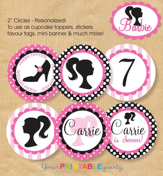 Cupcake faveur Stickers vintage etc   toppers Vintage cupcake inspiré / / Toppers barbie Tags Barbie