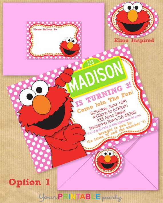 Girls ELMO Party Invitation 5x7 with Address by ...