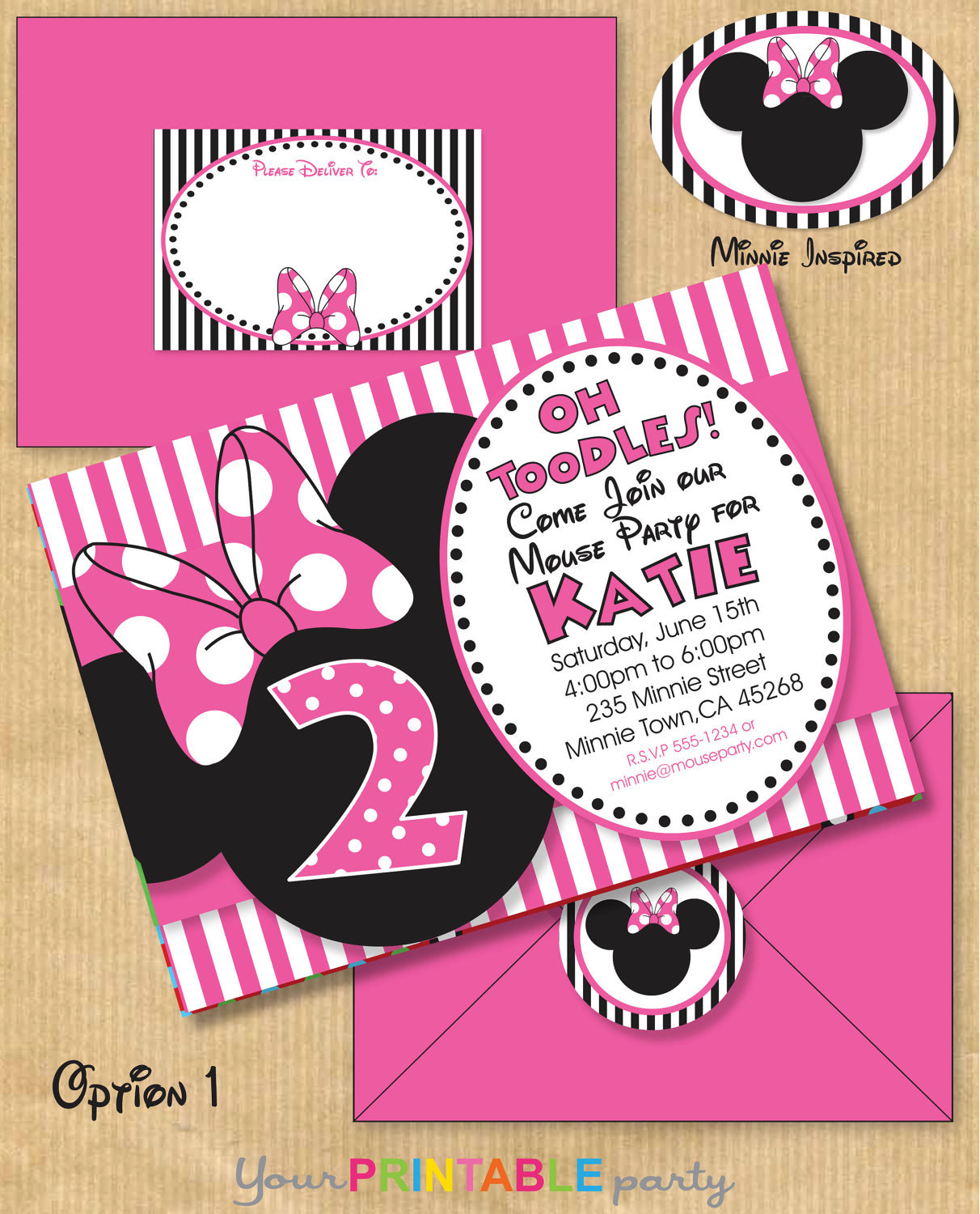 Minnie Mouse Inspired Birthday Party Invitation 5x7 with