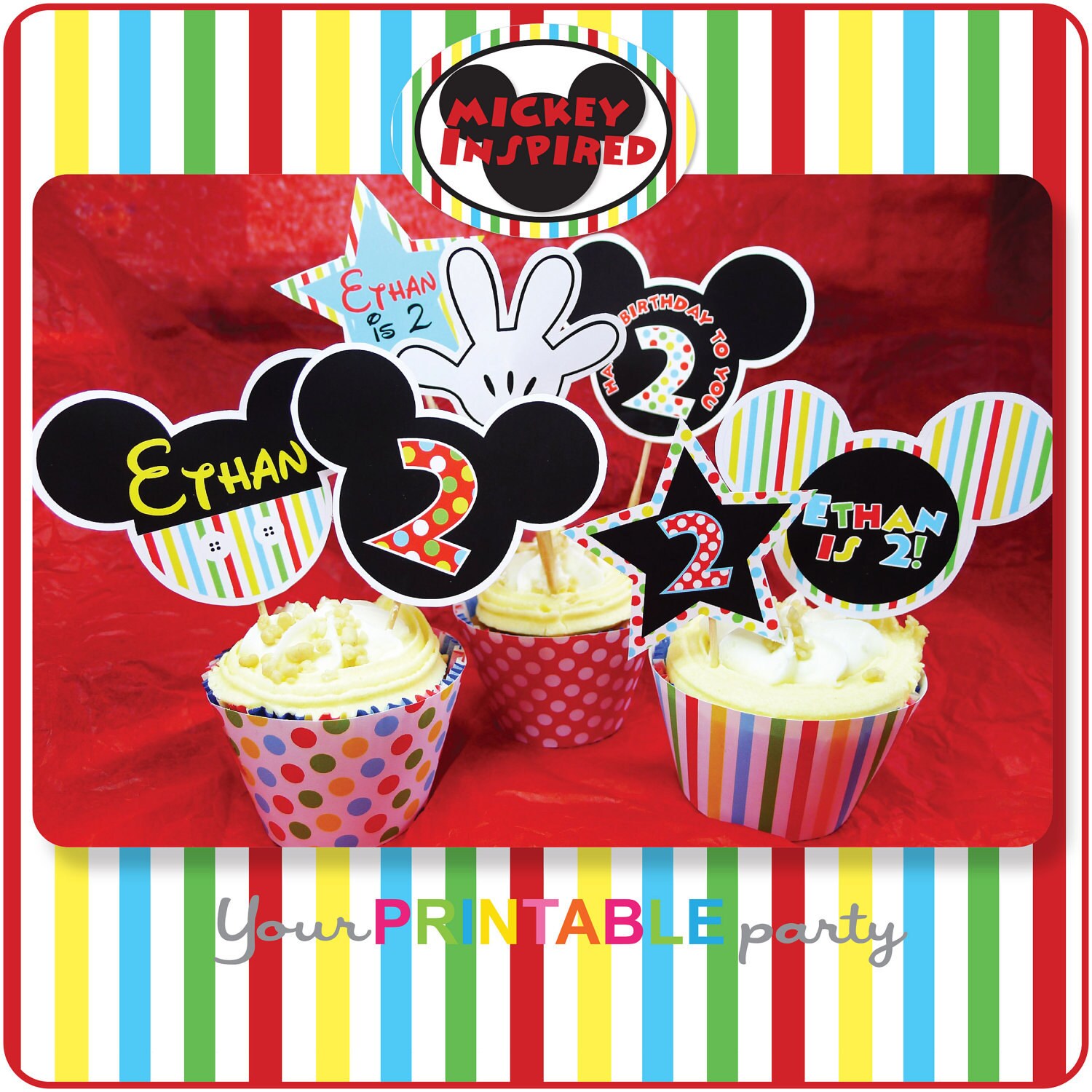 Mickey Mouse Cupcake Toppers &amp; Cupcake by YourPrintableParty