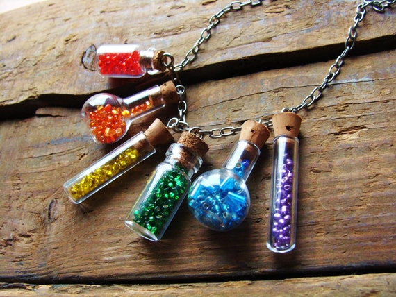 Bead filled tiny bottle necklace