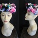 Vintage MR CHARLES 1950s-60s Green Velvet Hat with Pink and Purple Flowers