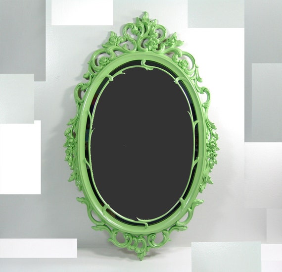 Vintage Oval Ornate Green Wall Mirror Frame