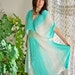 Boho Turquoise Greek Ombre Cotton Dress with Metallic Gold Threading