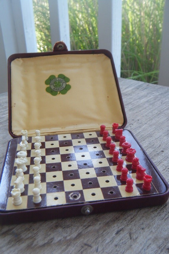 Good Luck Brand Pocket Chess Set Complete Vintage Game in Case